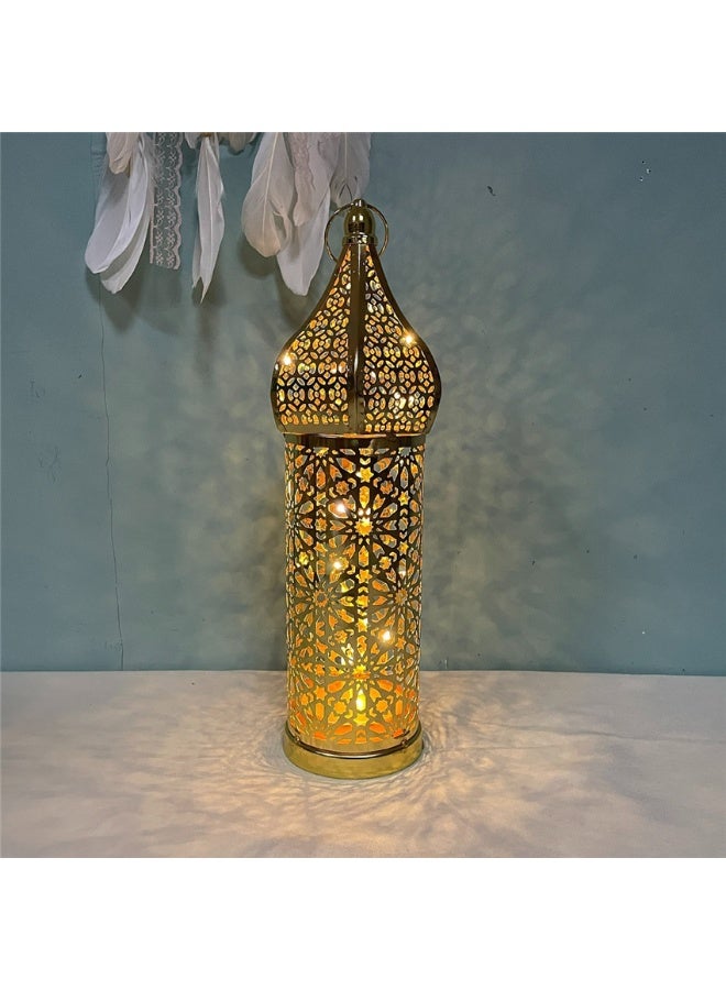 Ramadan Lantern Candle Holder, Metal Eid Mubarak Lantern Decor Lights, Moroccan Hollowed Lantern Lighting Decoration for Home Table Party Ramadan Tabletop, 10*10*30cm (Gold -M) - Image 1